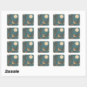 Sticker Vierkant Moonlit Bird op Bloeiende Tak (Vel)