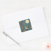 Sticker Vierkant Moonlit Bird op Bloeiende Tak (Envelop)