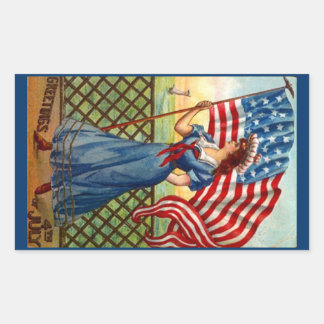 Sticker Vintage 4 juli Groet USA Flag Wave