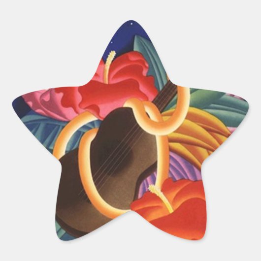 Sticker Vintage Hawaïaanse Ukulele Nachtster Reize (Voorkant)