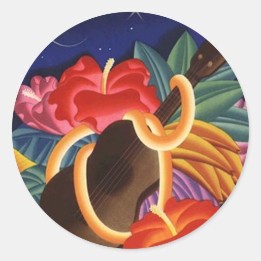 Sticker Vintage Hawaiian Ukulele Tiki Night Travel (Voorkant)