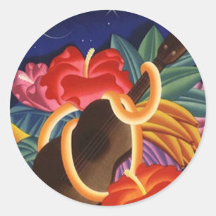 Sticker Vintage Hawaiian Ukulele Tiki Night Travel