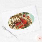Sticker Vintage Kerstman op sneeuwschoenen cadeau (Envelop)
