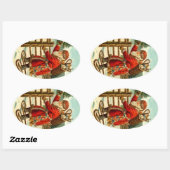 Sticker Vintage Kerstman op sneeuwschoenen cadeau (Vel)