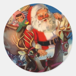 Sticker Vintage Kerstmis Santa Rendier Rooftop