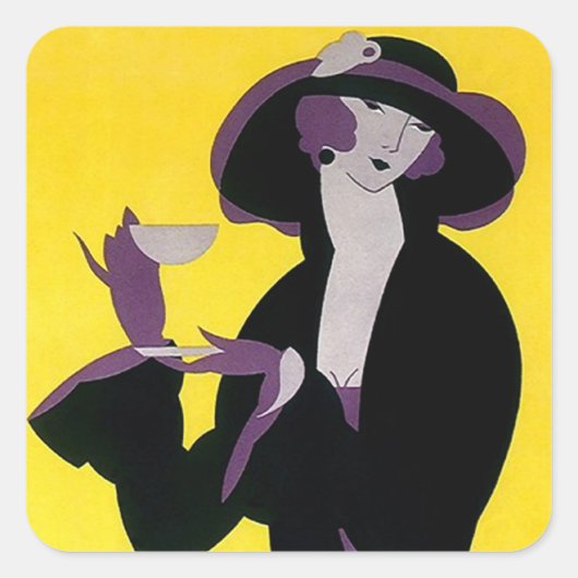 Sticker Vintage Middagthee Art Deco Sharp Lady (Voorkant)