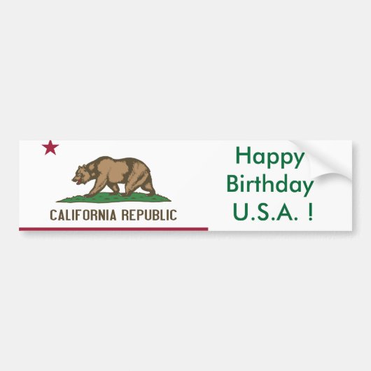 Sticker Vlag van Californië, Happy Birthday U.S.A. (Voorkant)