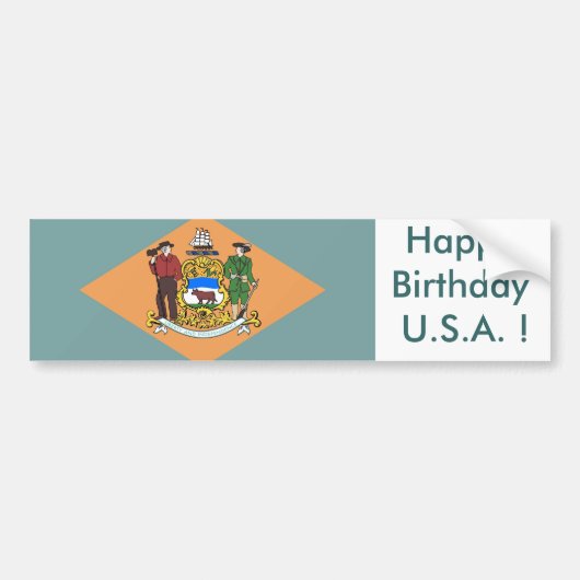 Sticker vlag van Delaware, Happy Birthday U.S.A.! (Voorkant)