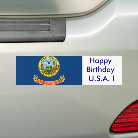 Sticker Vlag van Idaho, Happy Birthday U.S.A.! (Op auto)