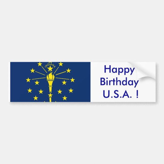 Sticker Vlag van Indiana, Happy Birthday U.S.A.! (Voorkant)
