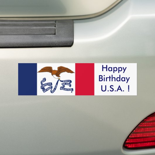 Sticker Vlag van Iowa, Happy Birthday U.S.A.! (Op auto)
