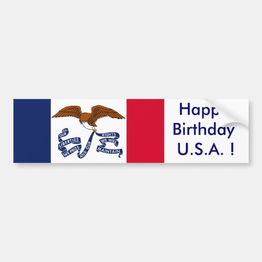 Sticker Vlag van Iowa, Happy Birthday U.S.A.! (Voorkant)