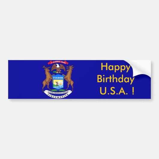 Sticker Vlag van Michigan, Happy Birthday U.S.A.! (Voorkant)