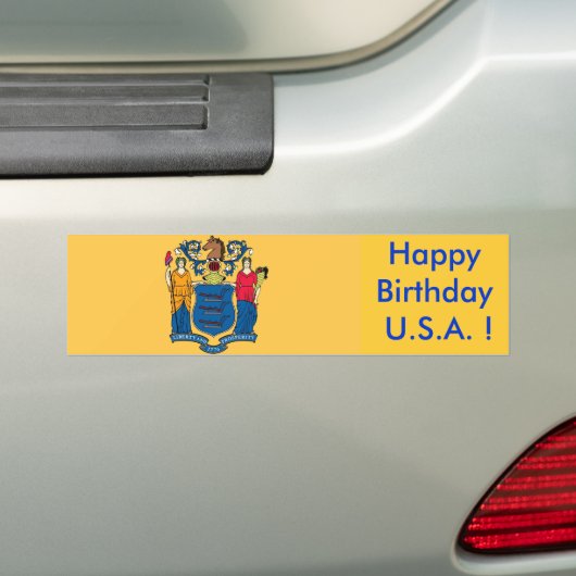 Sticker Vlag van New Jersey, Happy Birthday U.S.A. (Op auto)