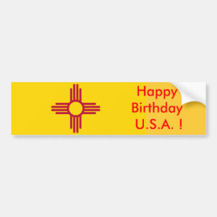 Sticker Vlag van New Mexico, Happy Birthday U.S.A.