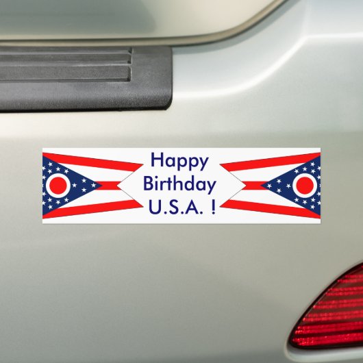 Sticker Vlag van Ohio, Happy Birthday U.S.A.! (Op auto)