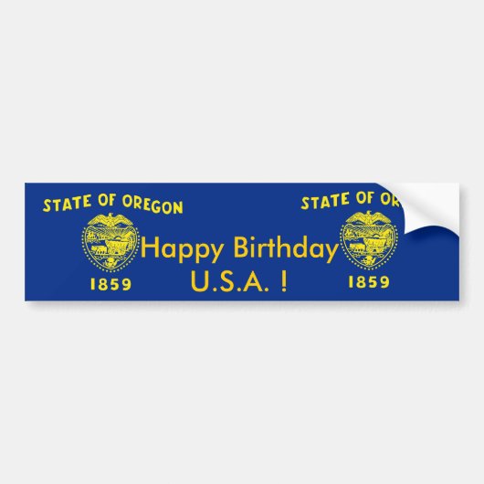 Sticker vlag van Oregon, Happy Birthday U.S.A.! (Voorkant)