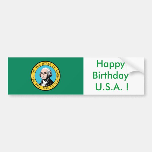 Sticker Vlag van Washington, Happy Birthday U.S.A. (Voorkant)