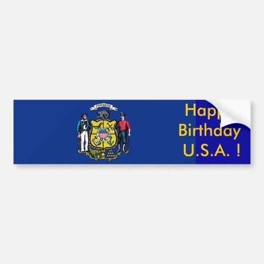 Sticker Vlag van Wisconsin, Happy Birthday U.S.A.! (Voorkant)