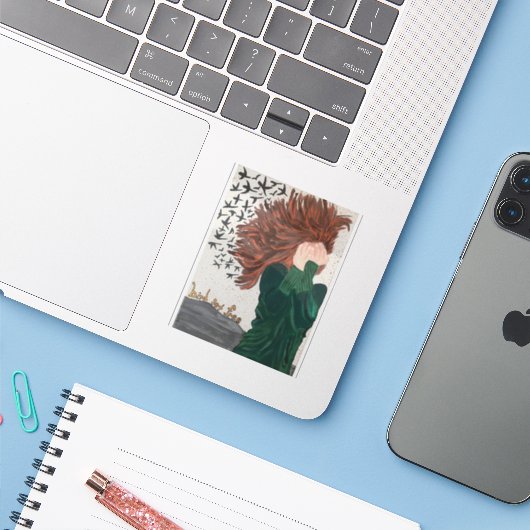 sticker Vogelvrije flacon (Laptop met iPhone)