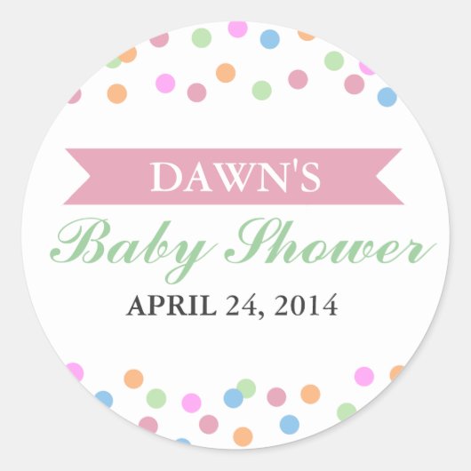 Sticker voor baby shower met confetti (Voorkant)