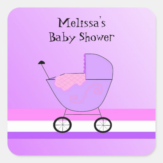 Sticker voor baby shower met kinderwagen (Voorkant)