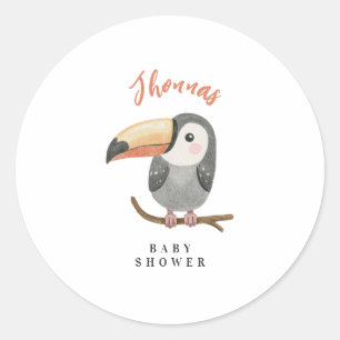 Sticker voor babyfeestje met cute papegaai