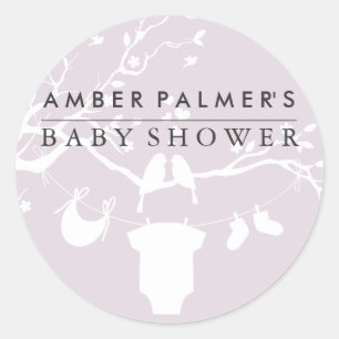 Sticker voor babyfeestje met liefdesvogels