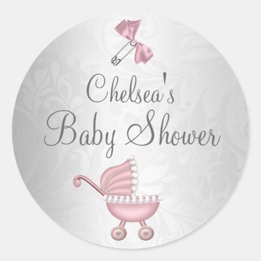 Sticker voor babyshower met wandelwagenmeisje (Voorkant)