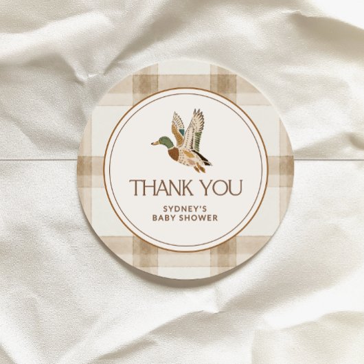Sticker voor babyshowerfavoriet met wilde eend