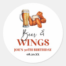 Sticker voor Bier- en Vleugels Verjaardagsfeest Fe