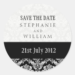 Sticker voor Black and White Damask Wedding