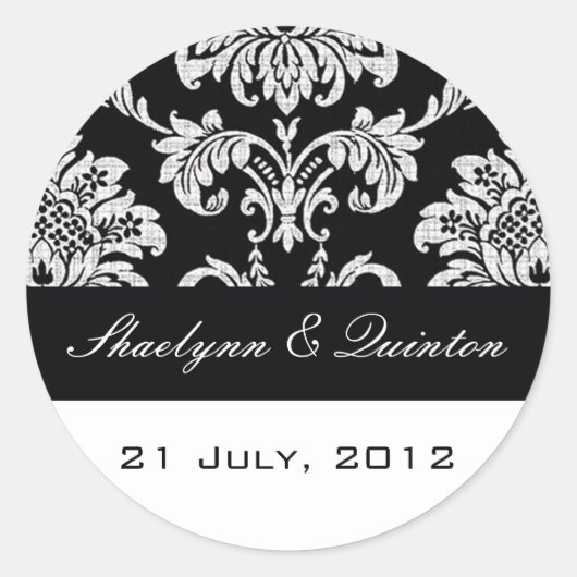 Sticker voor Black and White Damask Wedding (Voorkant)