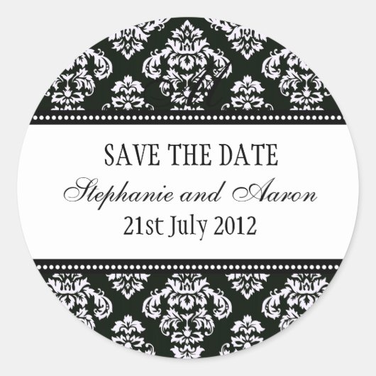 Sticker voor Black and White Damask Wedding (Voorkant)