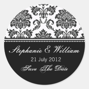 Sticker voor Black and White Damask Wedding