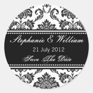 Sticker voor Black and White Damask Wedding