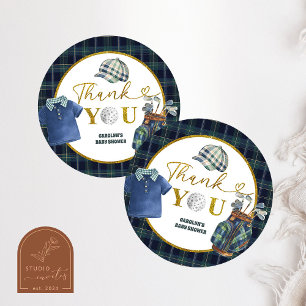Sticker voor dank je preppy luxe golf baby shower