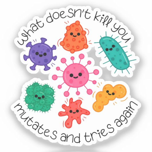 Sticker voor de microbiologie met leuk bacterieel (Voorkant)