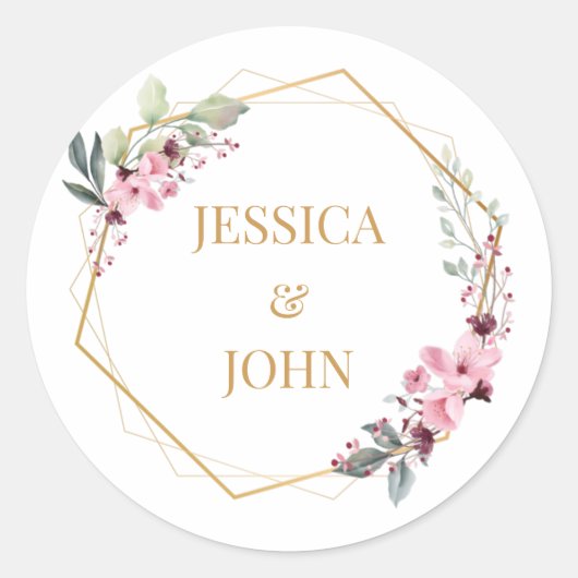 Sticker voor de roze Floral Wedding Round (Voorkant)