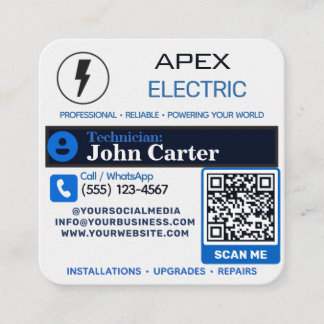Sticker voor elektricien | QR-code service contact Vierkante Visitekaartje