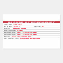 Sticker voor informatie over noodsituaties bij kin