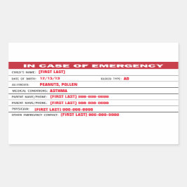 Sticker voor informatie over noodsituaties bij kin
