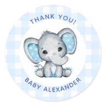 Sticker voor jongen olifant baby shower favor