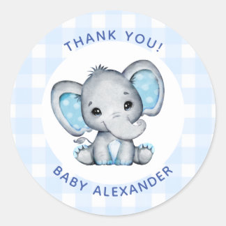 Sticker voor jongen olifant baby shower favor