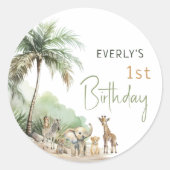 Sticker voor jungle safari dieren verjaardagsfeest (Voorkant)