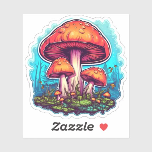 Sticker voor paddenstoel met drievoudige weergave: (Vel)