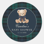 Sticker voor Preppy Teddy Beer Baby Shower (Voorkant)