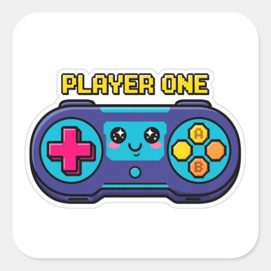 Sticker voor Speler Eén Cute Retro Game Controller (Voorkant)