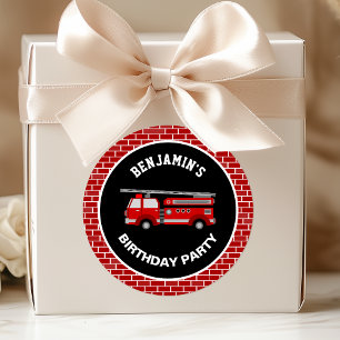 Sticker voor verjaardagsfeestje brandweerwagen
