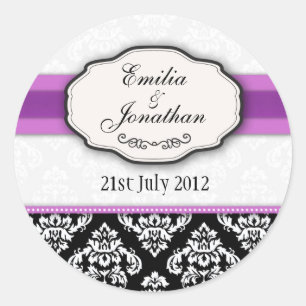 Sticker voor zwart-wit Damask Monogram Wedding
